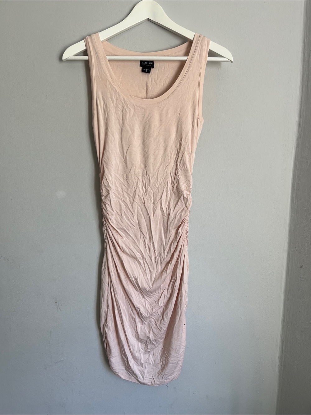 Marciano Sleeveless Ruched Midi Dress - Light Blush